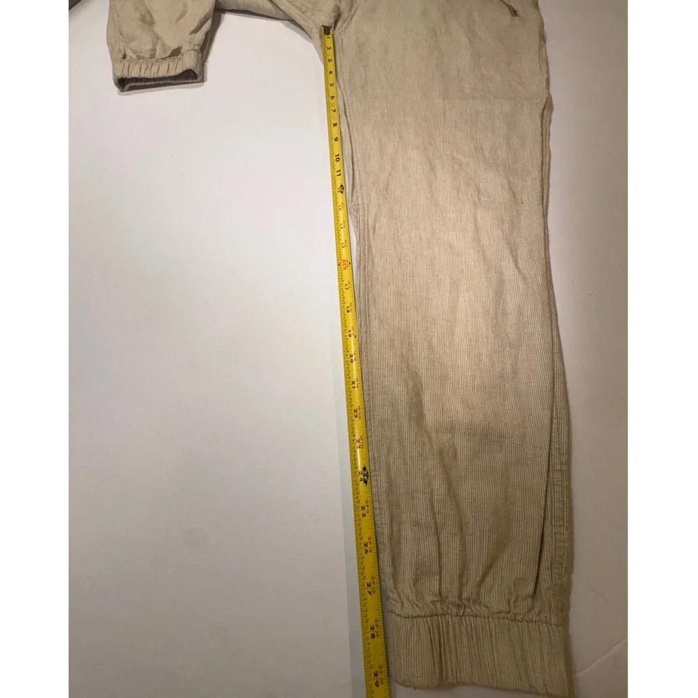 Sean John Mens Linen Blend Pinstripe Jogger Pants Beige Tan Size 34 Elastic Cuff